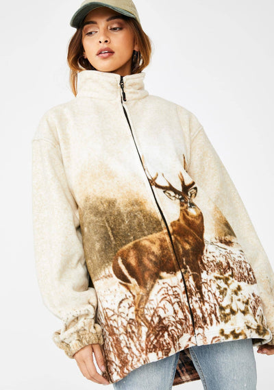 Full-Zip Fleece Animal Sweatshirt - Whitetail Deer - Wildkind